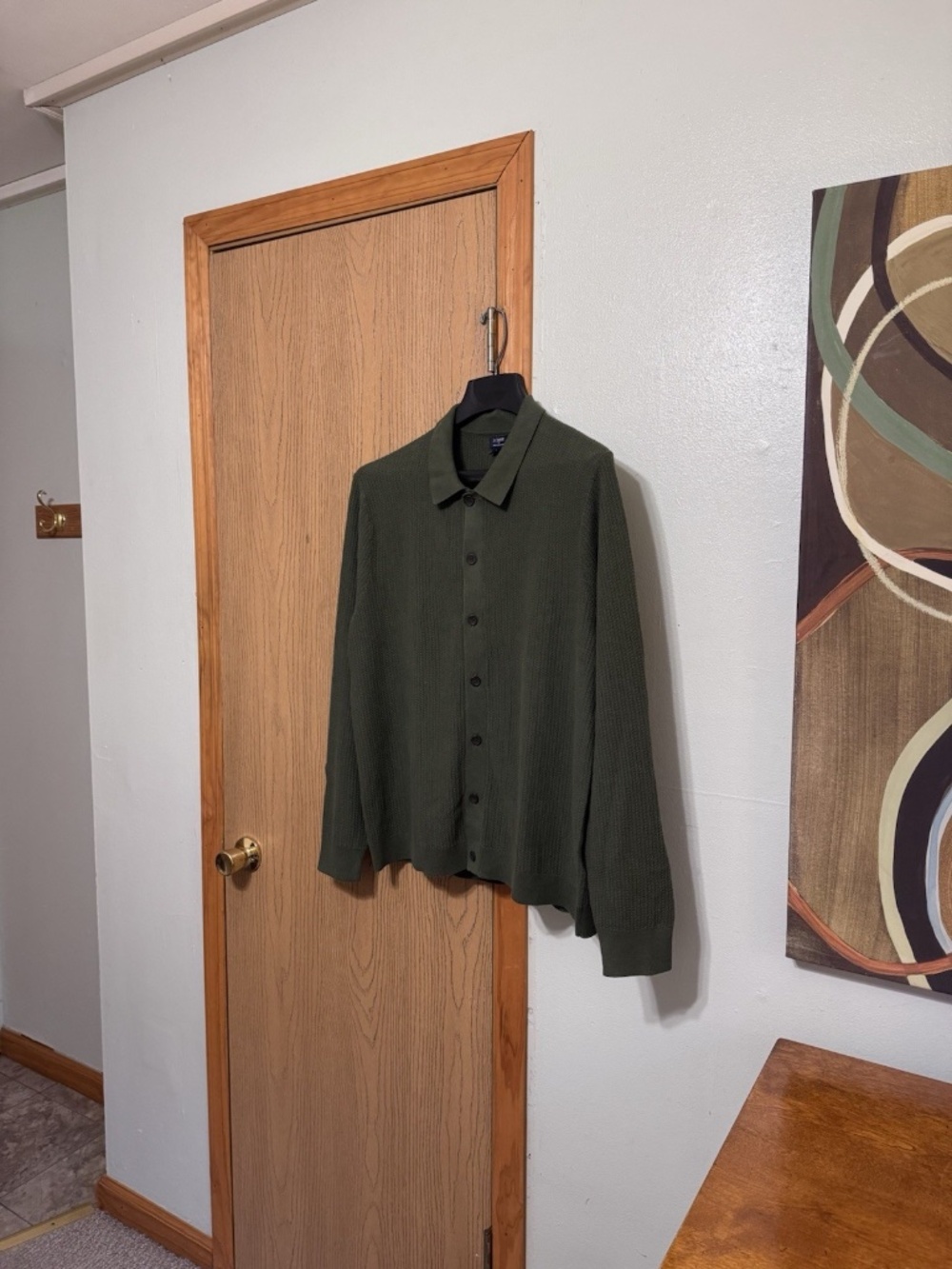 J. Crew Factory Large Green Button-Front Textured Polo Cardigan Sweater - EUC